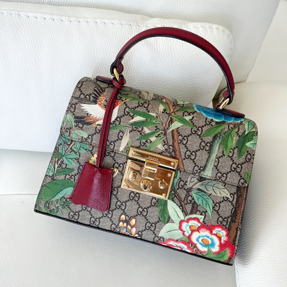 GUCCI ⭐️ Tian GG Floral Print Padlock Top Handle Shoulder Small Bag + Dust Bag - Picture 1 of 16